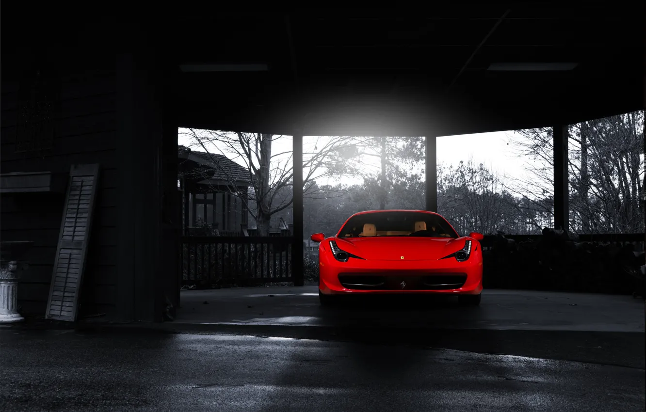 Photo wallpaper Ferrari, red, front, 458 italia