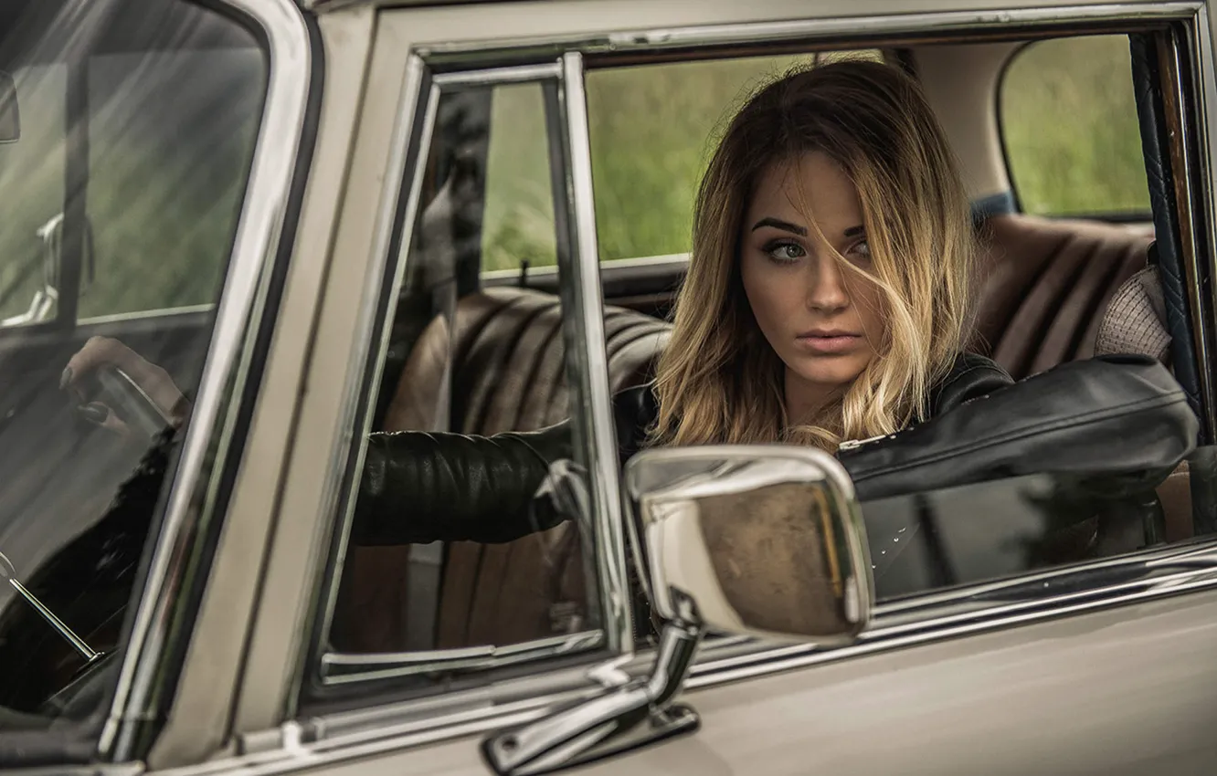 Photo wallpaper auto, girl, mirror, window, blonde, girl, salon, model