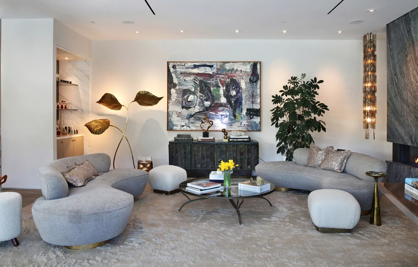 Photo wallpaper sofa, picture, lamp, living room