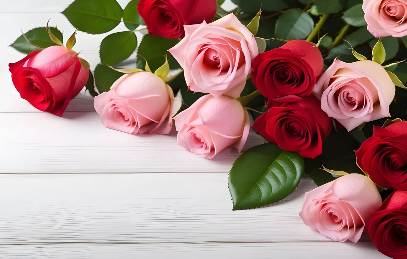 Photo wallpaper flowers, holiday, roses, bouquet, AI art, universal holiday background, neural network