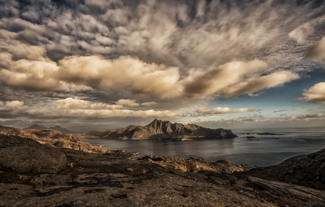 Photo wallpaper the sky, water, clouds, mountains