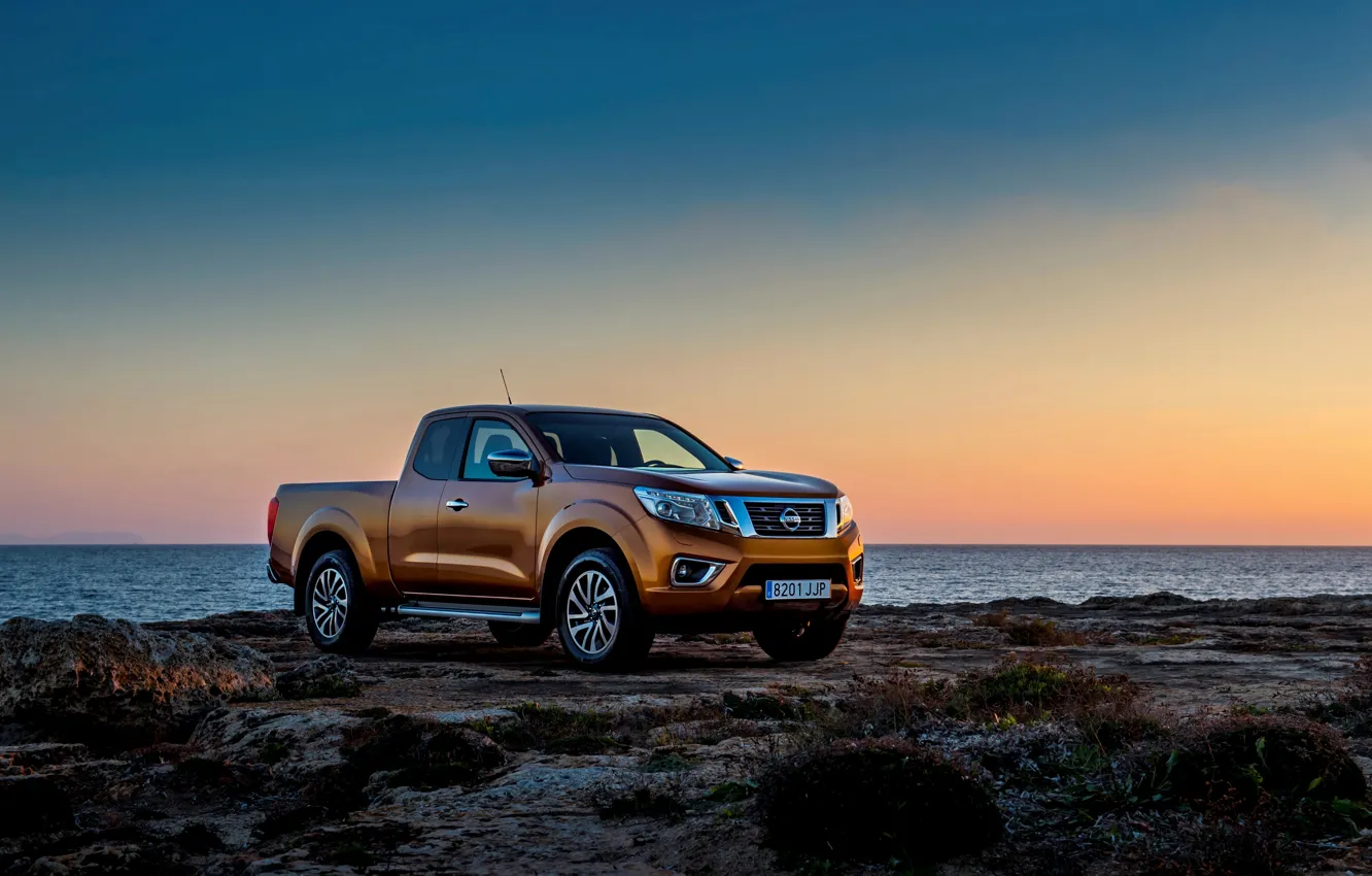 Photo wallpaper sunset, shore, Nissan, pickup, Navara, King Cab