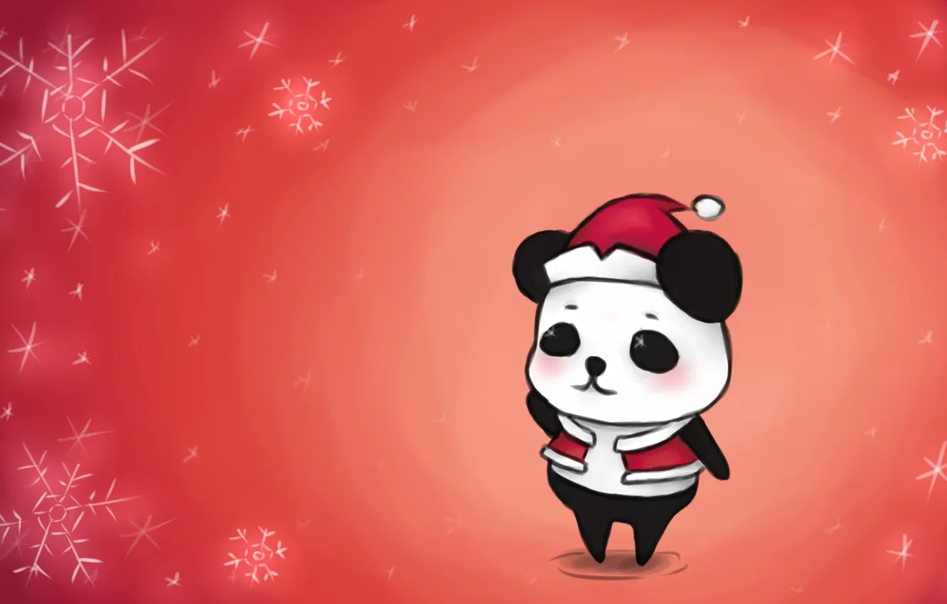 Photo wallpaper snow, snowflakes, style, figure, art, Panda, New year, Santa Claus