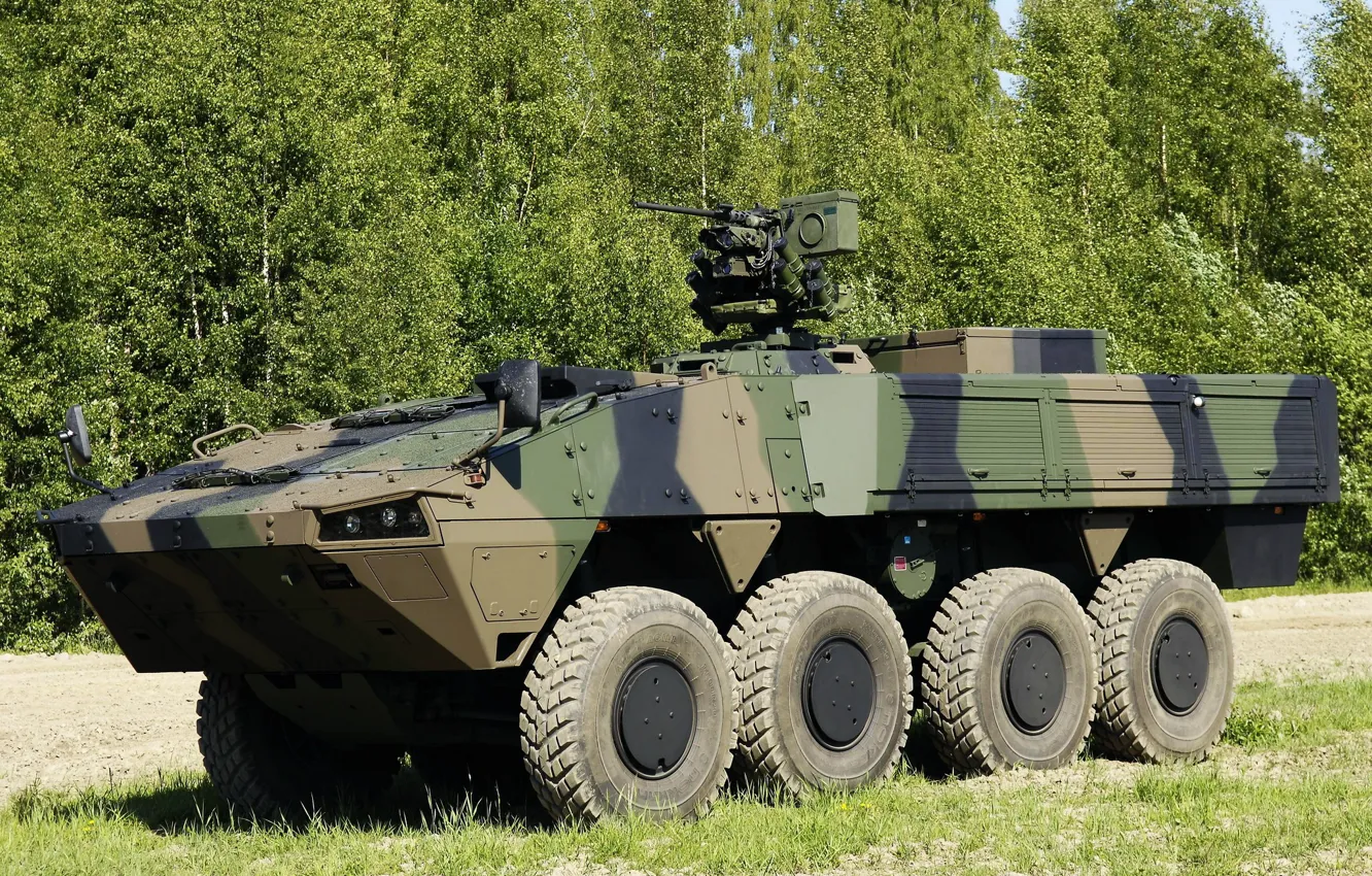 Photo wallpaper gun, weapon, Patria AMV, 8x8, vegetation, machine gun, heavy weapon, Armored Modular Vehicle
