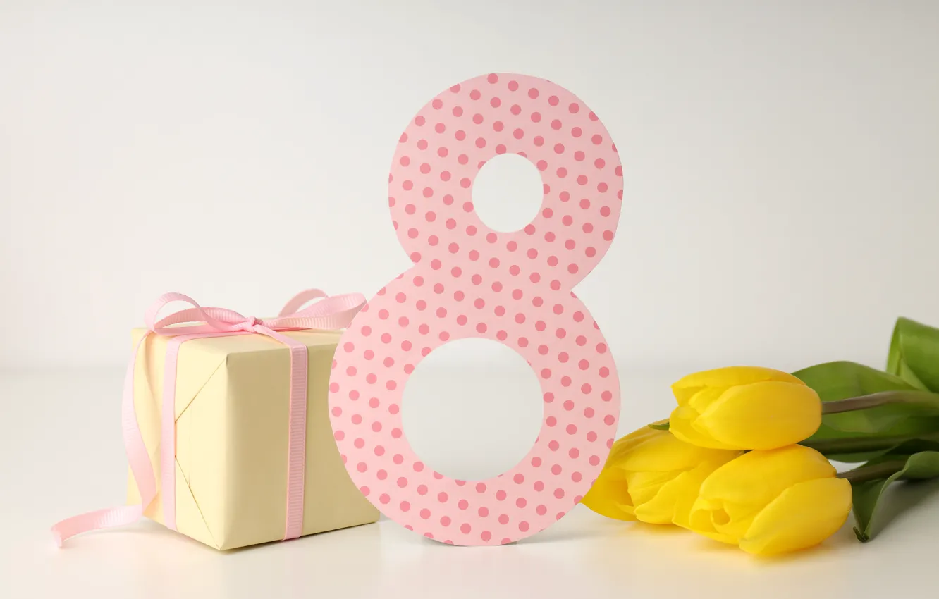 Photo wallpaper flowers, gift, tulips, March 8, pink, flowers, tulips, spring