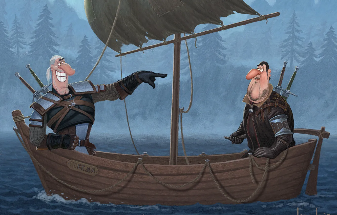 Photo wallpaper Boat, Swords, Geralt, Sail, The Witcher 3 Wild Hunt, The Witcher 3 Wild Hunt, Geralt, …