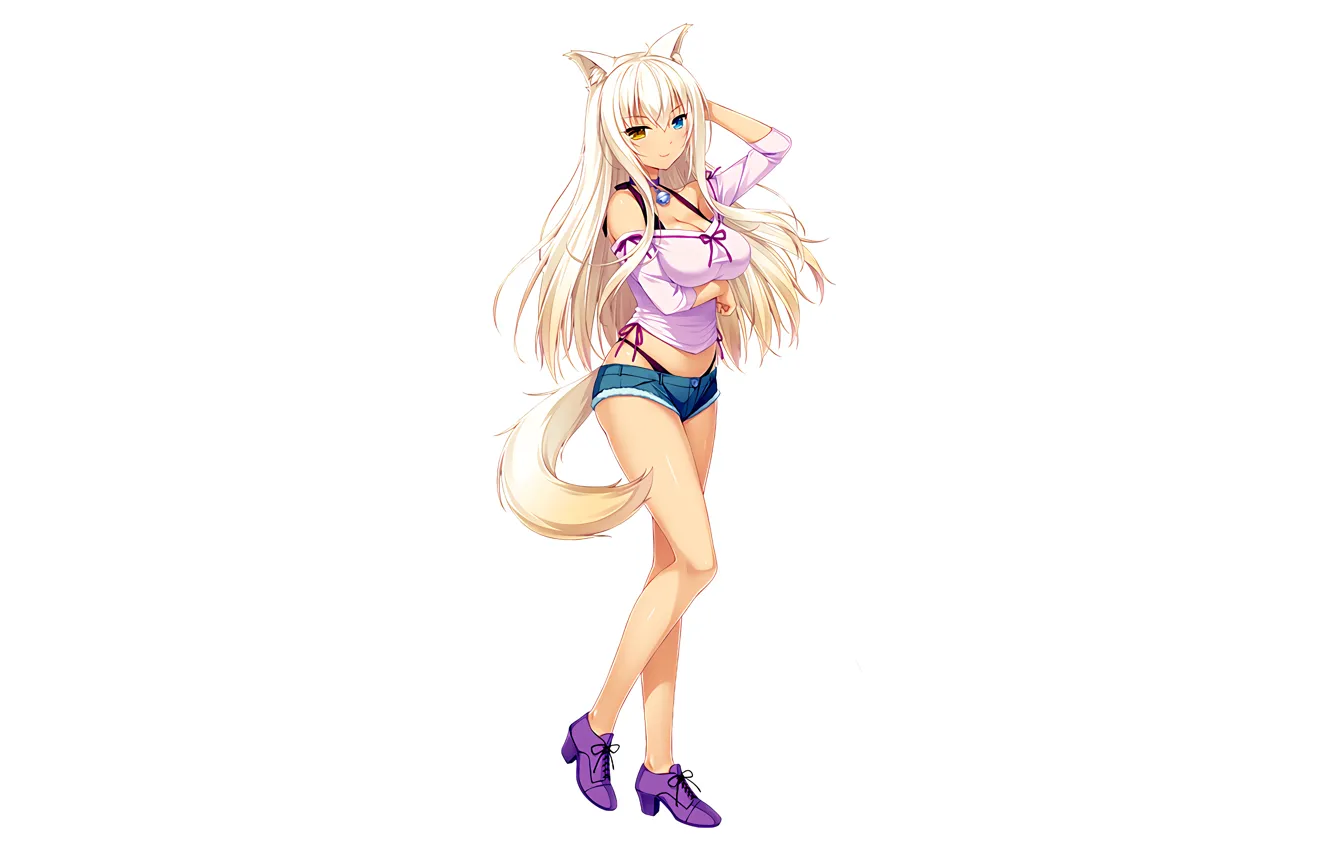 Photo wallpaper girl, sexy, bra, cleavage, shorts, blouse, panties, long hair