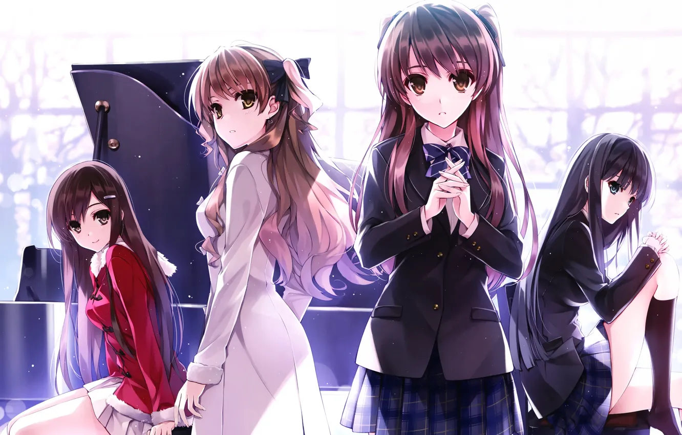 Photo wallpaper girls, anime, piano, art, Schoolgirls, misaki kurehito, kuroya shinobu, white album