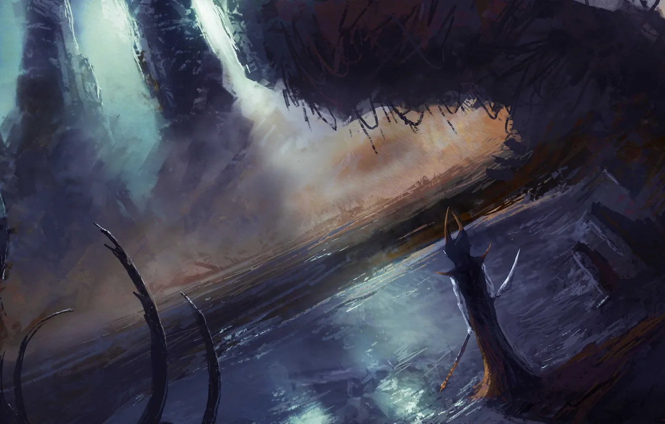 Photo wallpaper cold, ice, mountains, rocks, people, art, MAG, staff