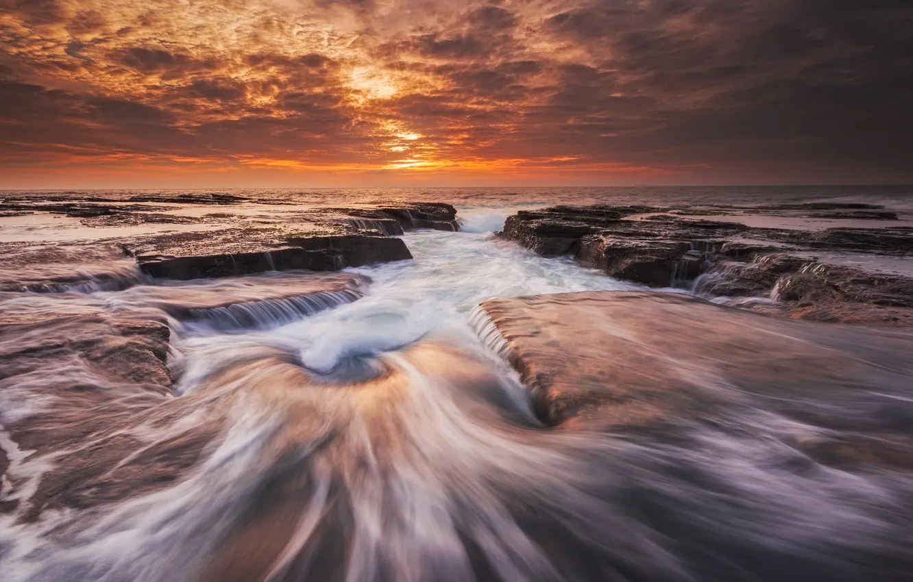 Photo wallpaper sea, wave, beach, the ocean, rocks, morning, excerpt, Australia