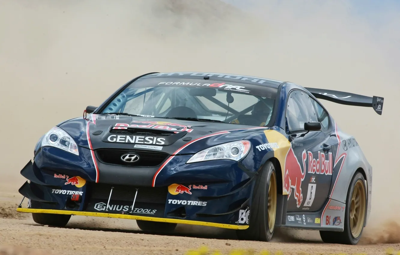 Photo wallpaper coupe, speed, dust, Hyundai, Red Bull, Coupe, Hyundai, stickers