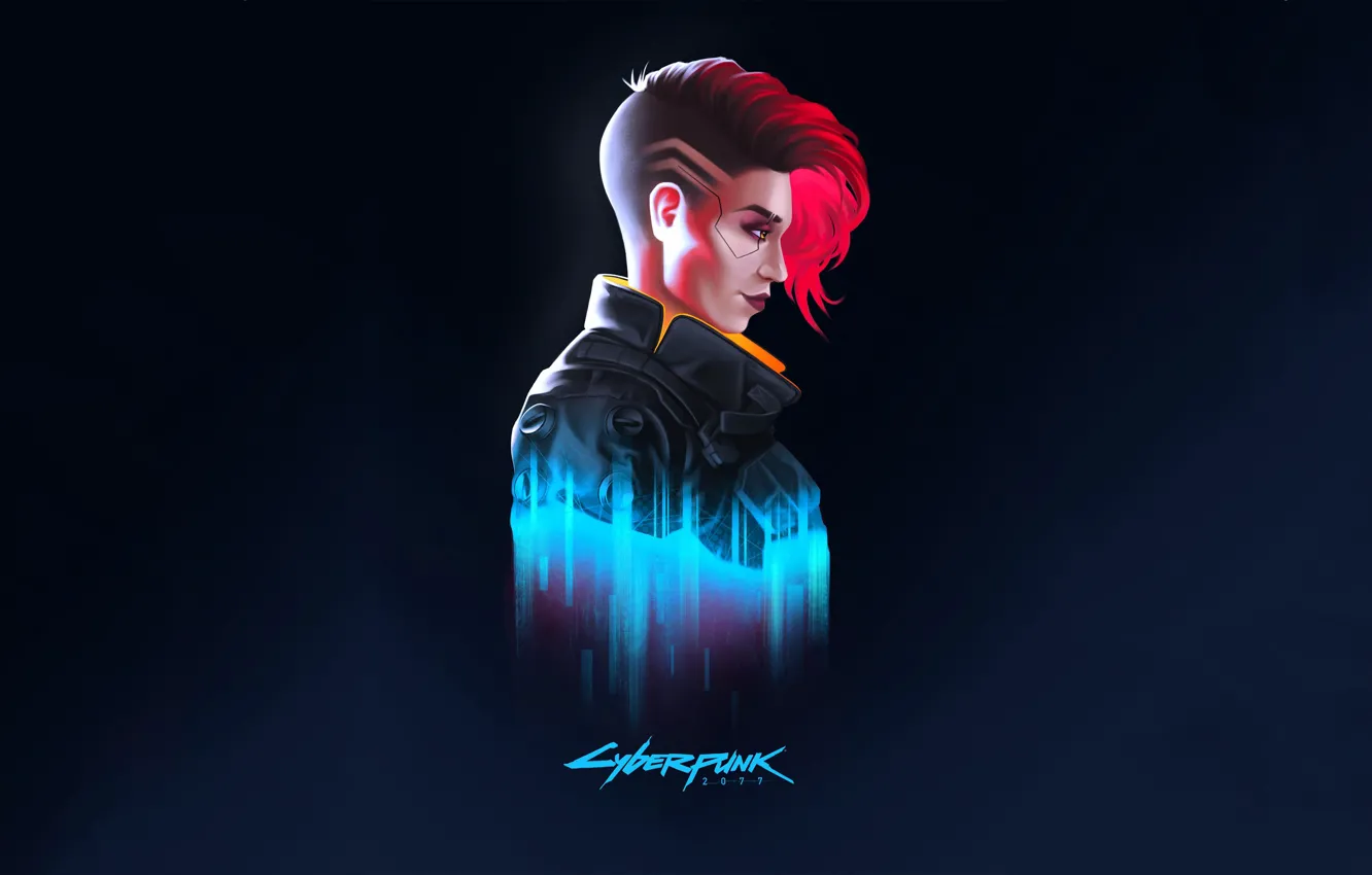 Photo wallpaper the dark background, neon, game, Cyberpunk 2077, Cyberpunk 2077, girl with pink hair, V In