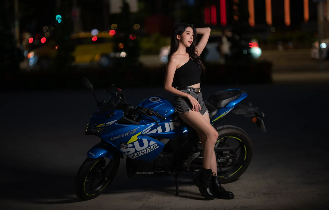 Photo wallpaper girl, motorcycle, Asian
