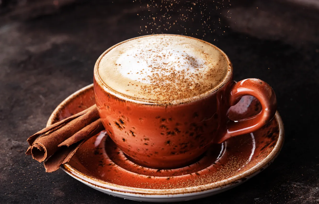 Photo wallpaper coffee, Cup, cinnamon, foam, coffee, drinks, cinnamon