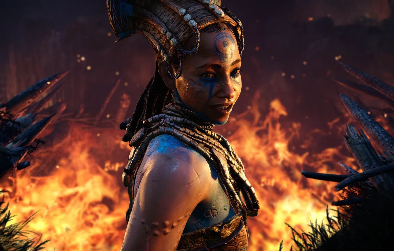 Photo wallpaper fire, Girl, Skull, Blood, Far Cry, Ubisoft, Primal, Ancient