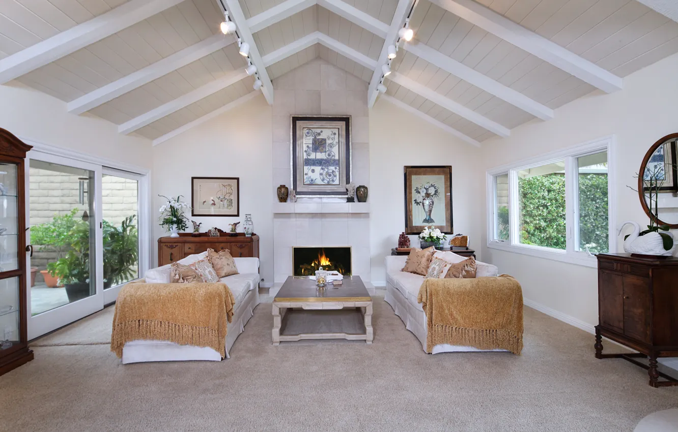 Photo wallpaper sofa, interior, fireplace, mansion, Design, living room, Interior, Living