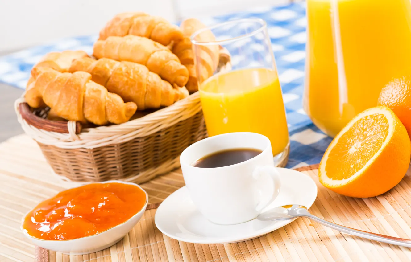 Photo wallpaper glass, coffee, orange, food, juice, Cup, still life, basket