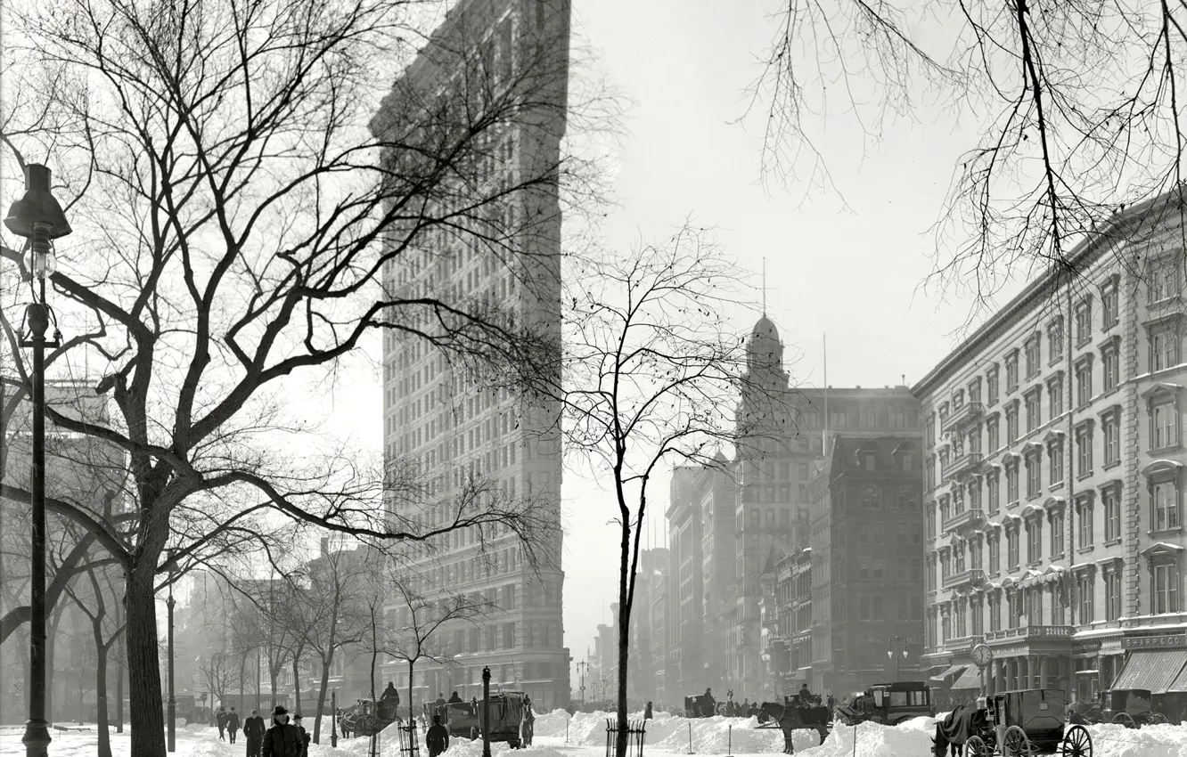 Photo wallpaper winter, snow, retro, home, New York, USA, iron, 1921