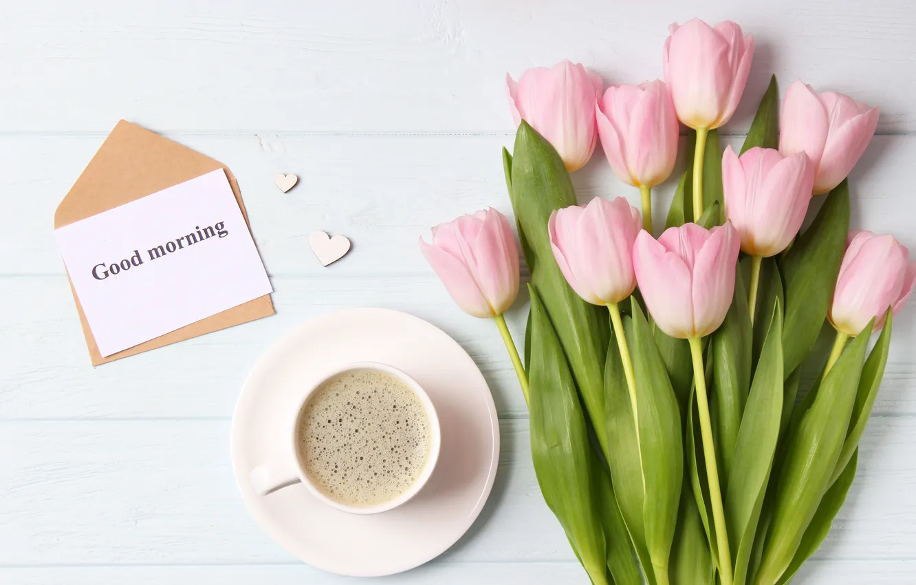 Photo wallpaper flowers, bouquet, tulips, pink, wood, pink, flowers, beautiful