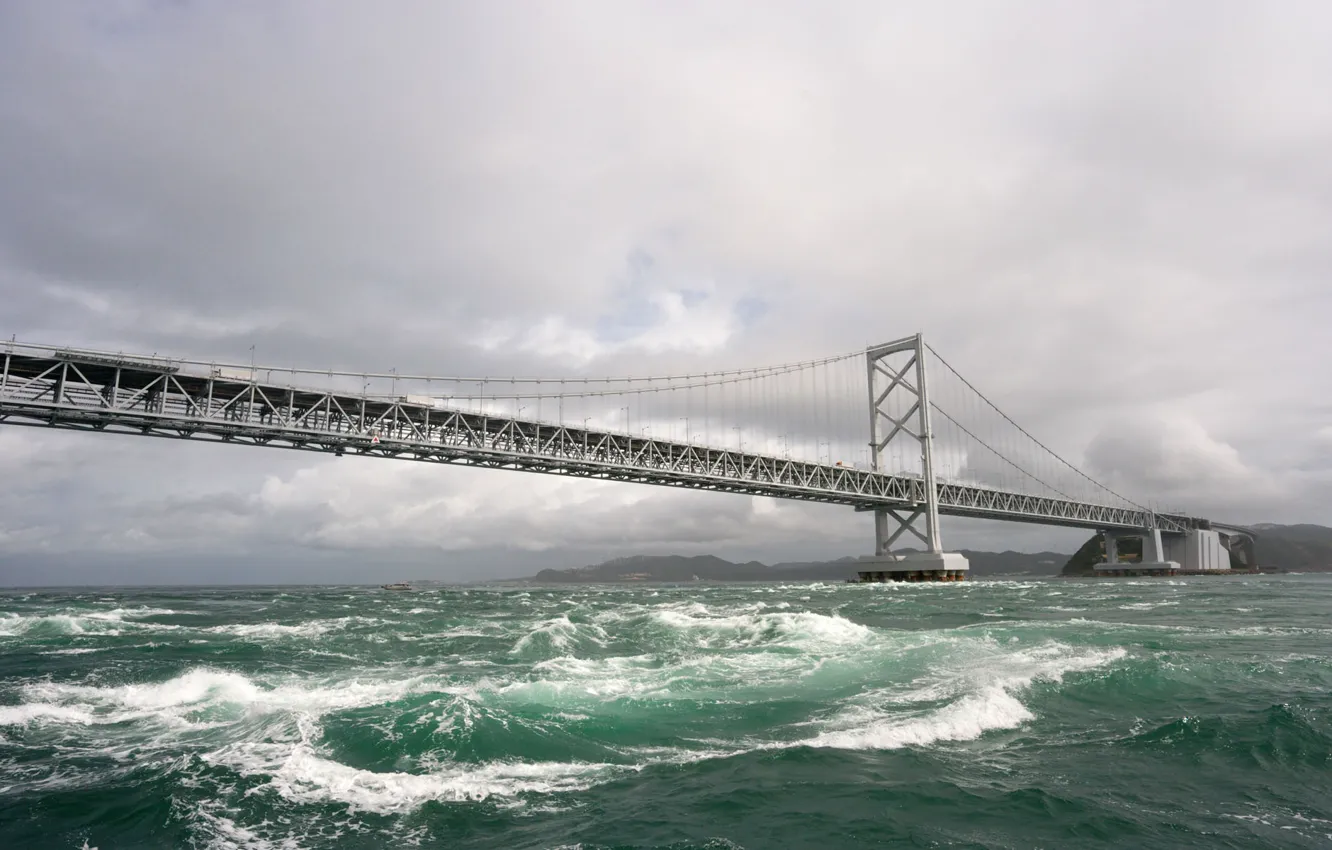 Photo wallpaper wave, the sky, water, bridge