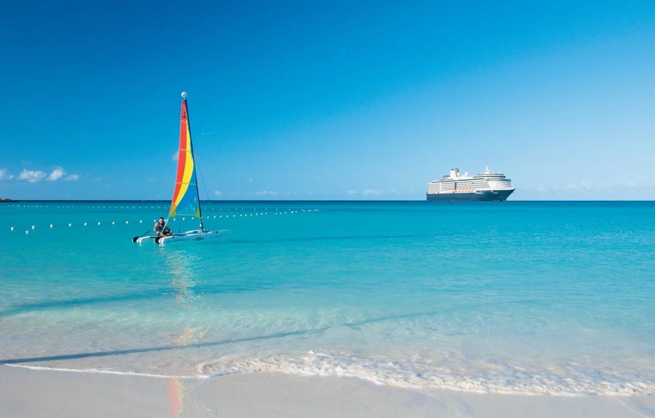 Photo wallpaper water, transparency, the ocean, ship, sail