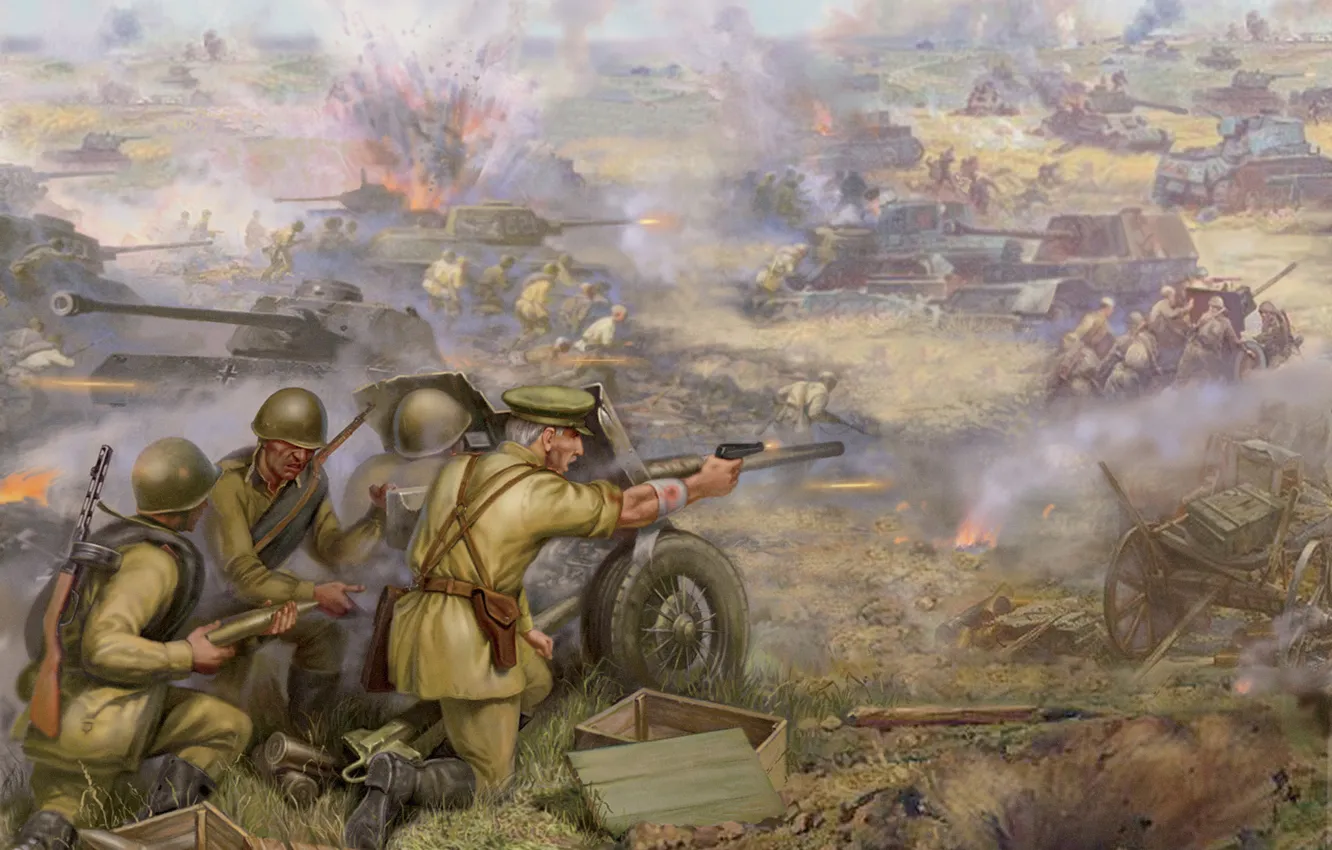 Photo wallpaper field, war, soldiers, tank, USSR, the Germans, the Nazis, Russian