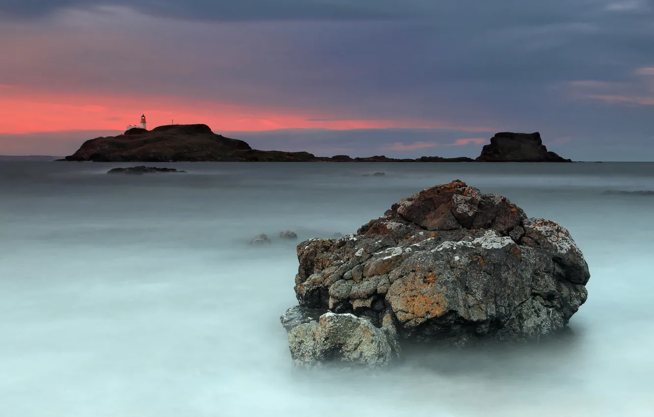 Photo wallpaper sea, landscape, sunset, lighthouse