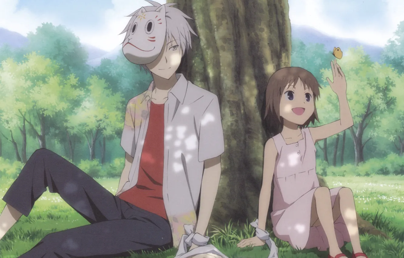 Photo wallpaper anime, mask, anime, Hotarubi no Mori e, in the forest, where fireflies flicker