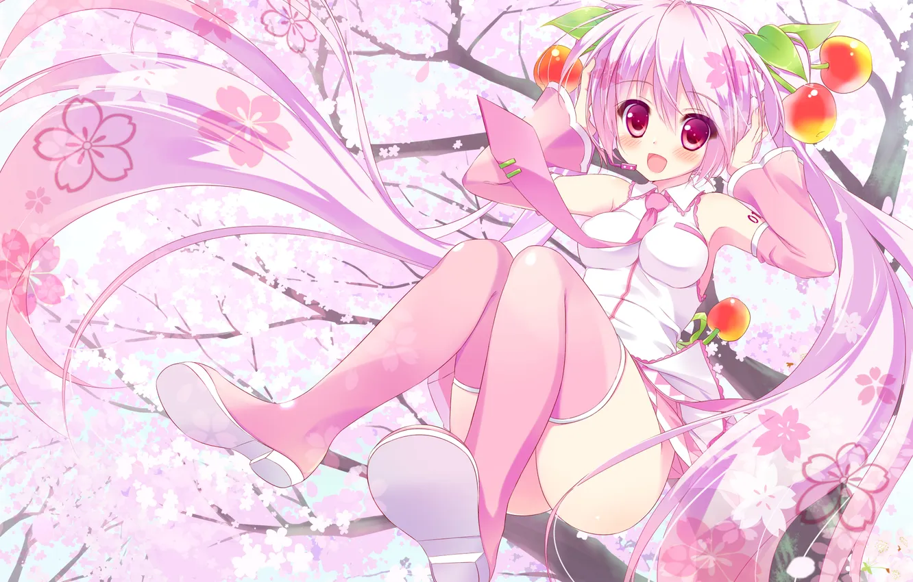 Photo wallpaper girl, trees, joy, mood, apples, Sakura, vocaloid, Vocaloid