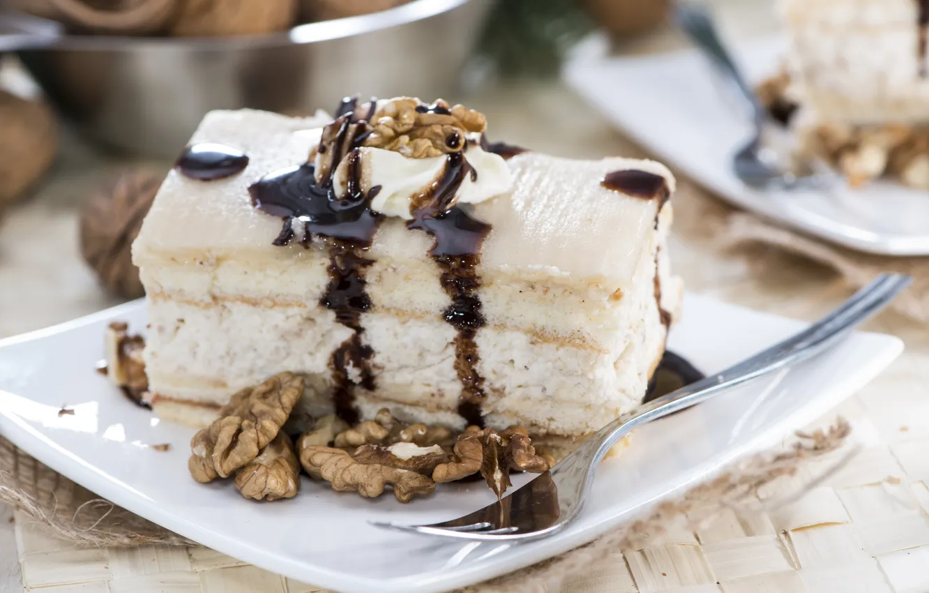 Photo wallpaper chocolate, cake, nuts, cake, cream, chocolate, nuts, cream
