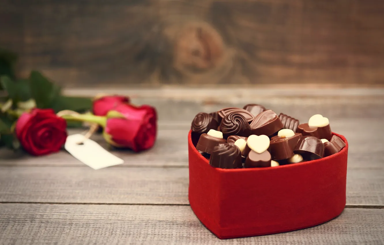 Photo wallpaper love, flowers, holiday, heart, chocolate, roses, bouquet, candy