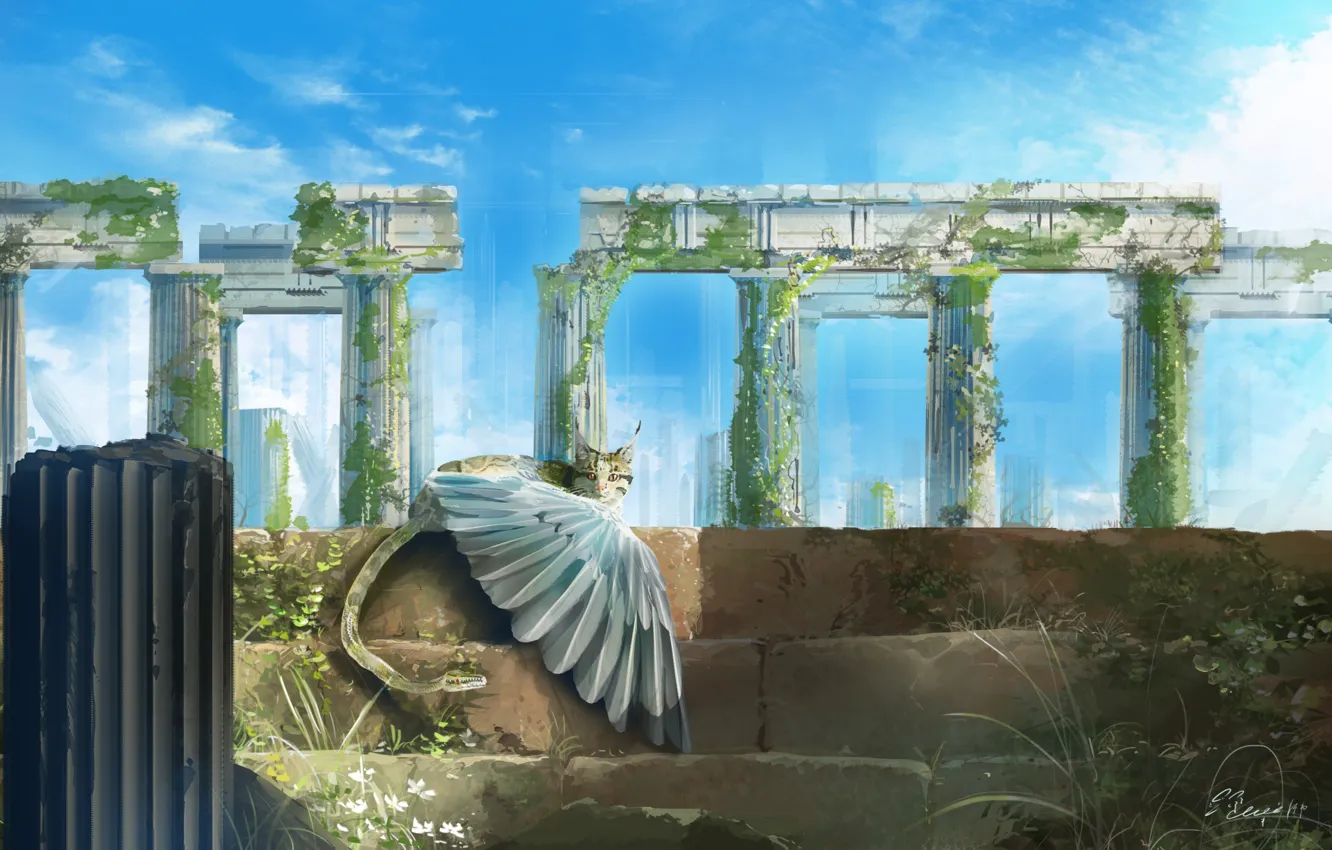 Photo wallpaper fantasy, ruins, Chimera