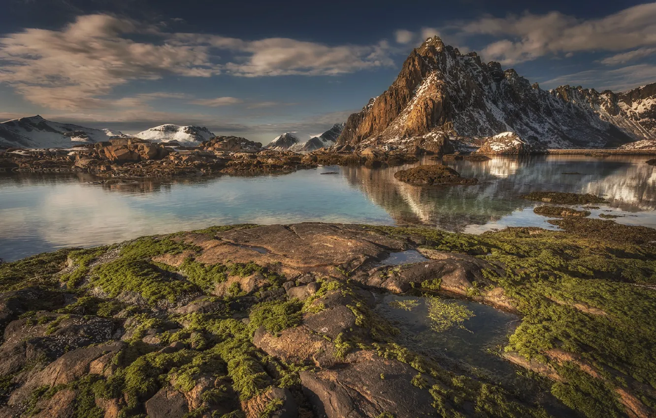 Photo wallpaper mountains, lake, Norway, The Lofoten Islands, Lofoten Islands