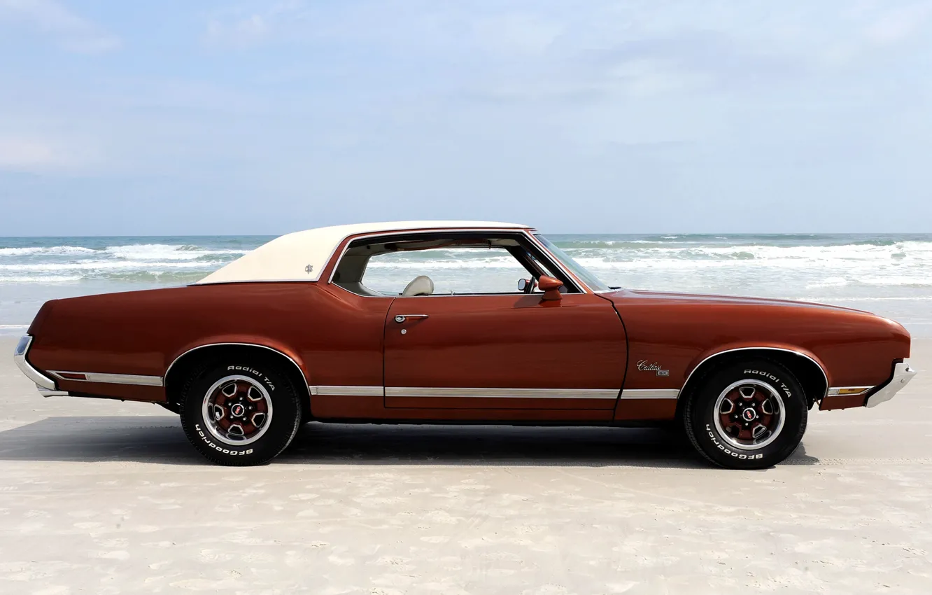 Photo wallpaper beach, 1971, muscle car, beach, side, muscle car, florida, oldsmobile