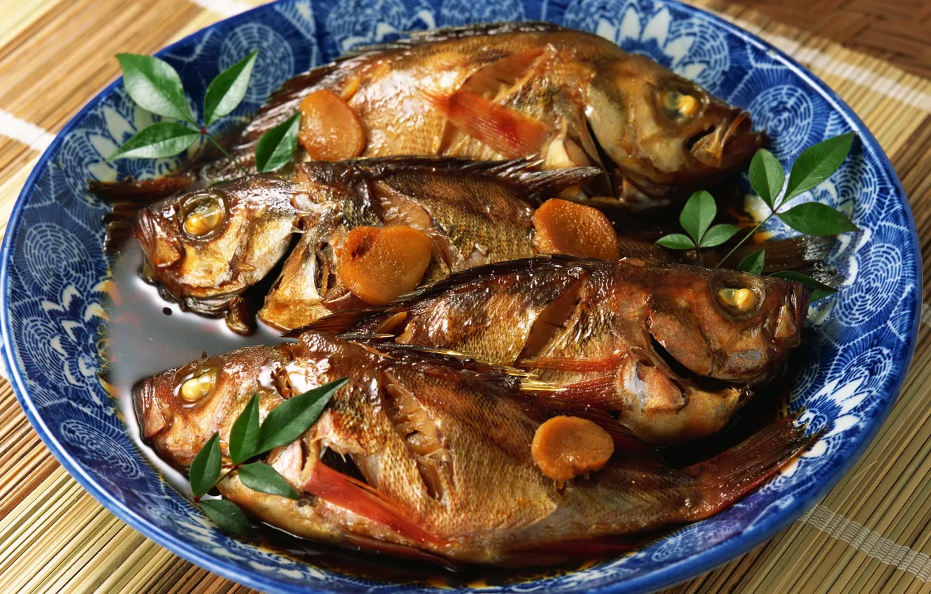 Photo wallpaper fish, plate, fish dish