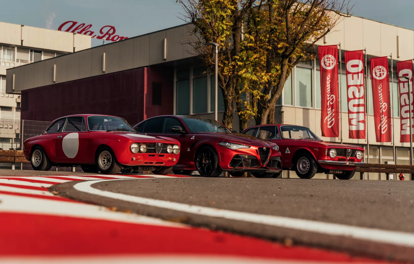 Photo wallpaper asphalt, the building, red, Alfa Romeo, track, GTA, the curb, Sprint