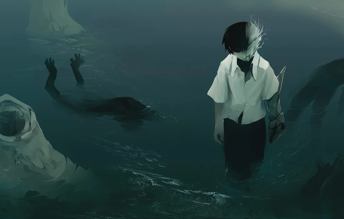 Photo wallpaper water, anime, hands, mask, art, guy, Mononoke, Empty