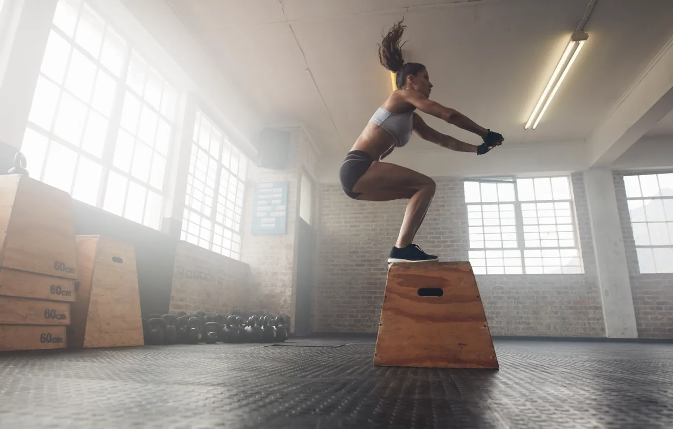 Photo wallpaper jump, female, Crossfit
