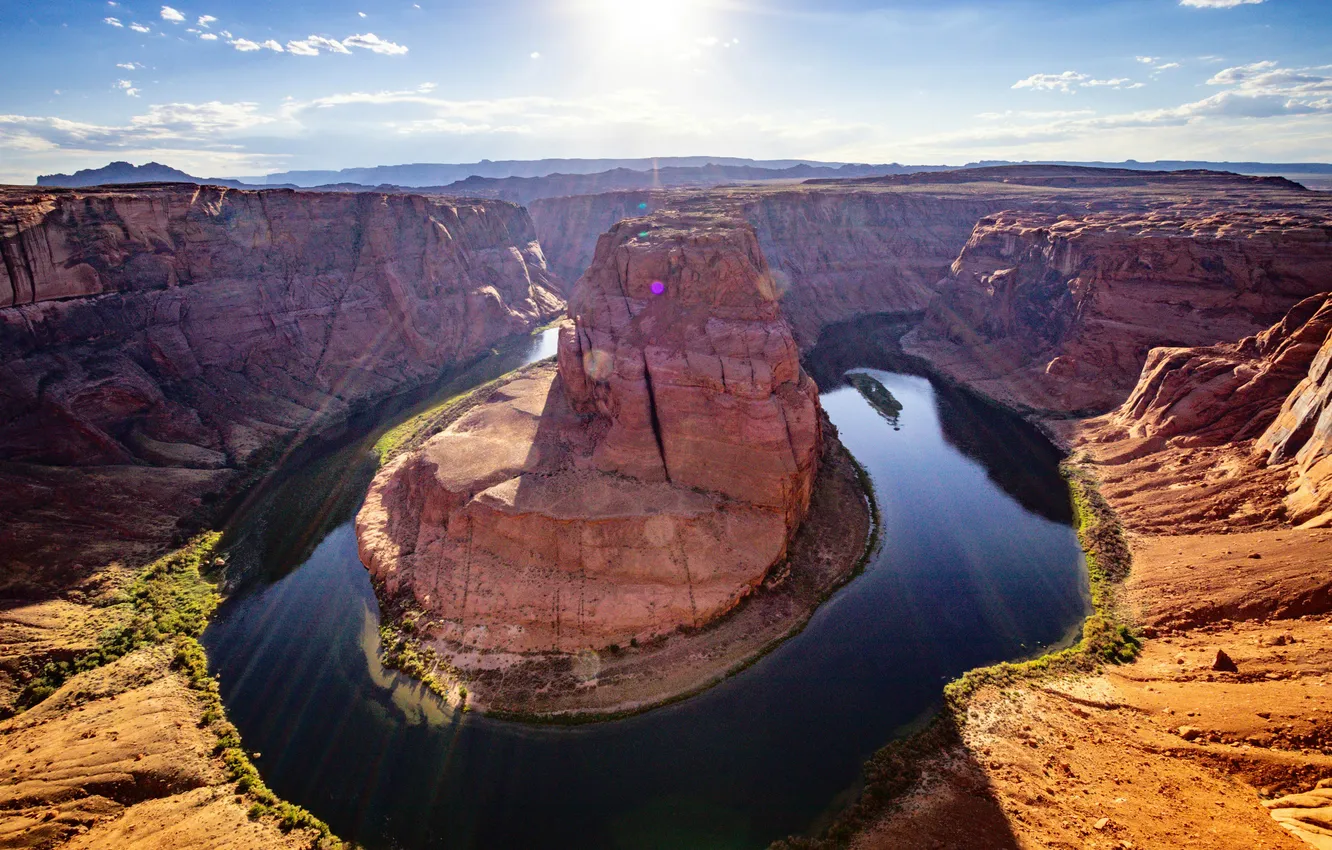 Photo wallpaper horizon, AZ, Arizona, sunlight, sunlight, the Colorado river, Horseshoe Bend, COLORADO RIVER