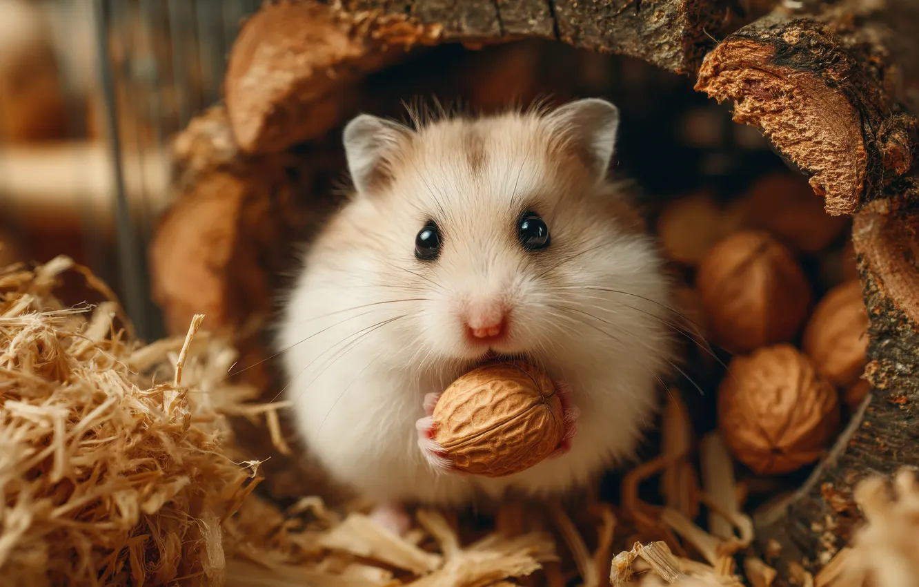Photo wallpaper white, look, legs, hamster, nuts, face, rodent, meal
