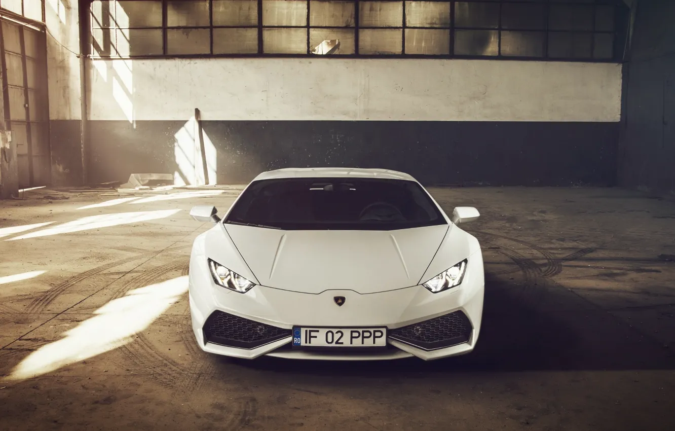 Photo wallpaper Lamborghini, Front, White, Supercar, 2014, Huracan, LP610-4