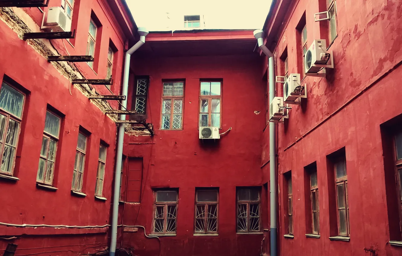 Photo wallpaper city, house, the building, red, windows, europe, architecture, belarus