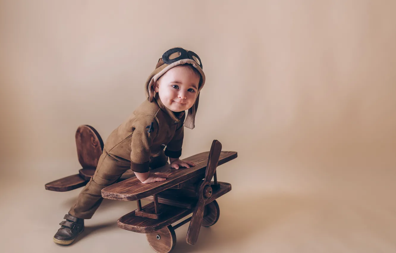 Photo wallpaper toy, the game, boy, baby, costume, the plane, child, pilot