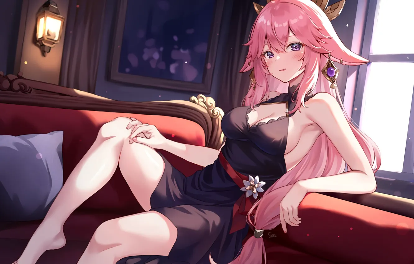Photo wallpaper Genshin Impact, gadis kawaii, yae miko genshin impact