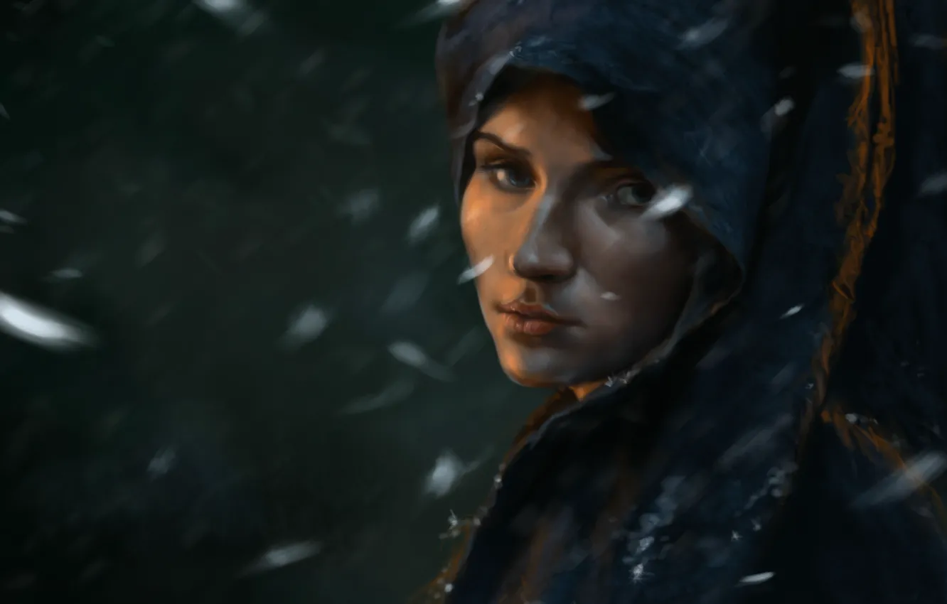 Photo wallpaper girl, snow, art, cloak, Cape, Game of thrones, Sansa Stark, Alaina Stone