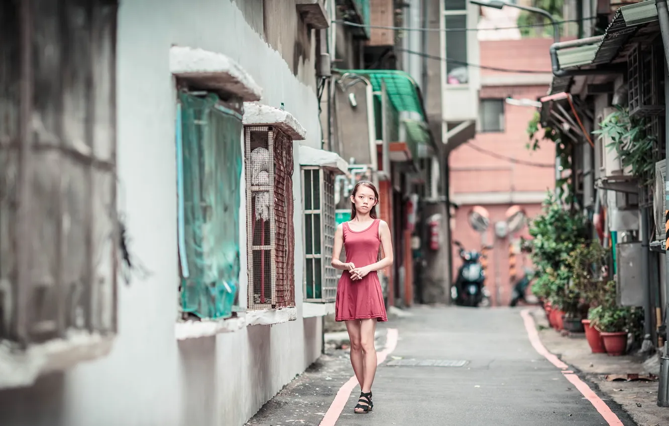 Photo wallpaper girl, the city, street