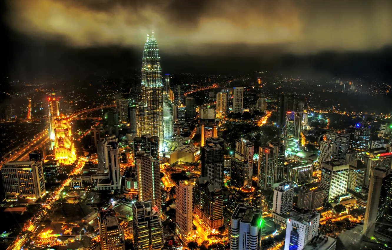 Photo wallpaper night, the city, skyscrapers, Malaysia, Kuala Lumpur, The Impiana KLCC