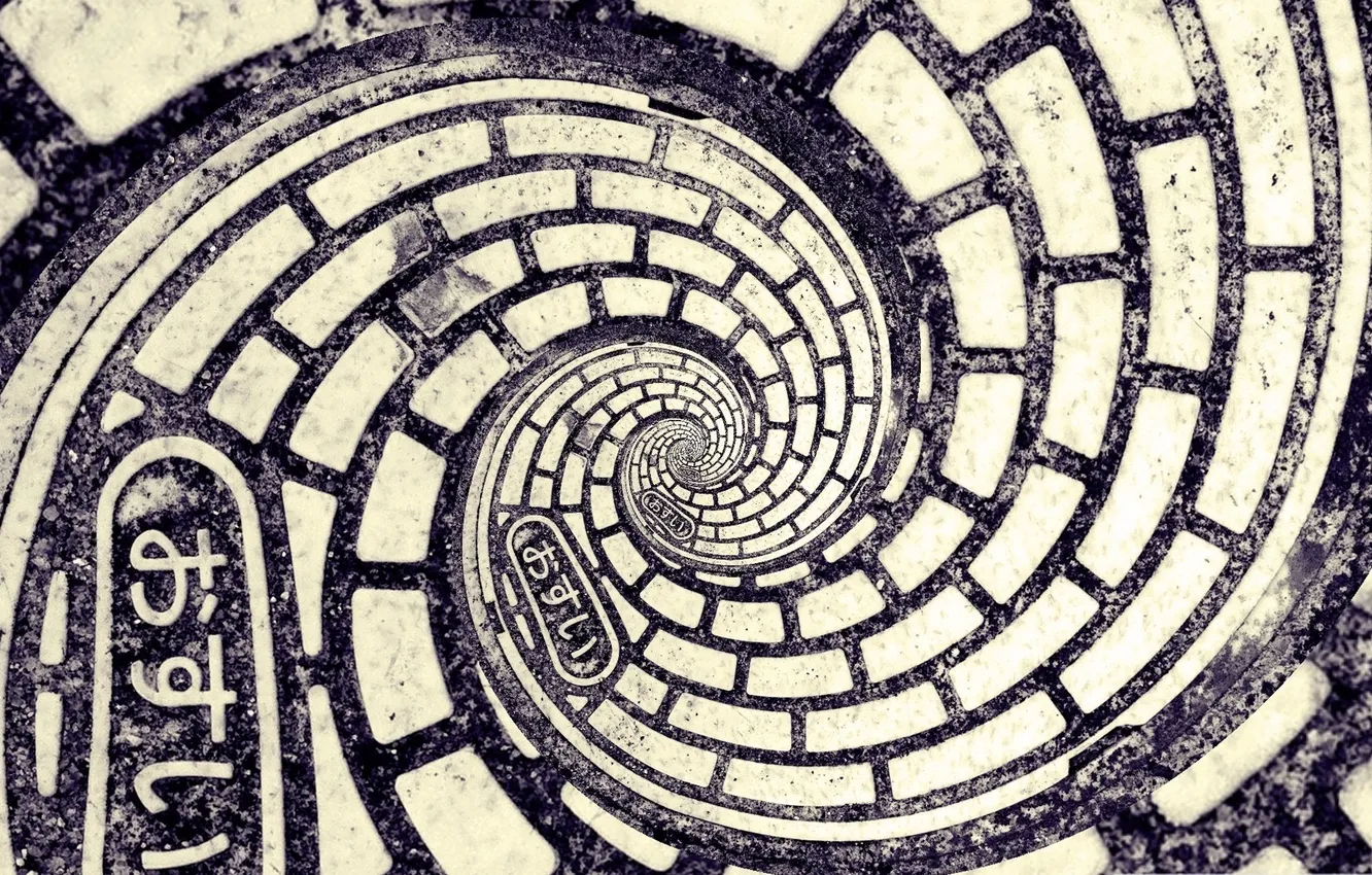 Photo wallpaper spiral, characters, black and white