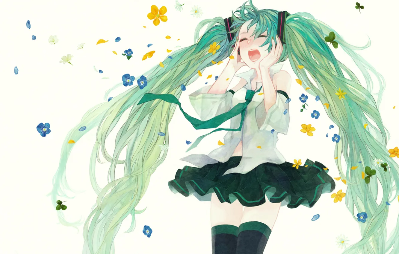 Photo wallpaper girl, flowers, art, tie, vocaloid, hatsune miku, Vocaloid