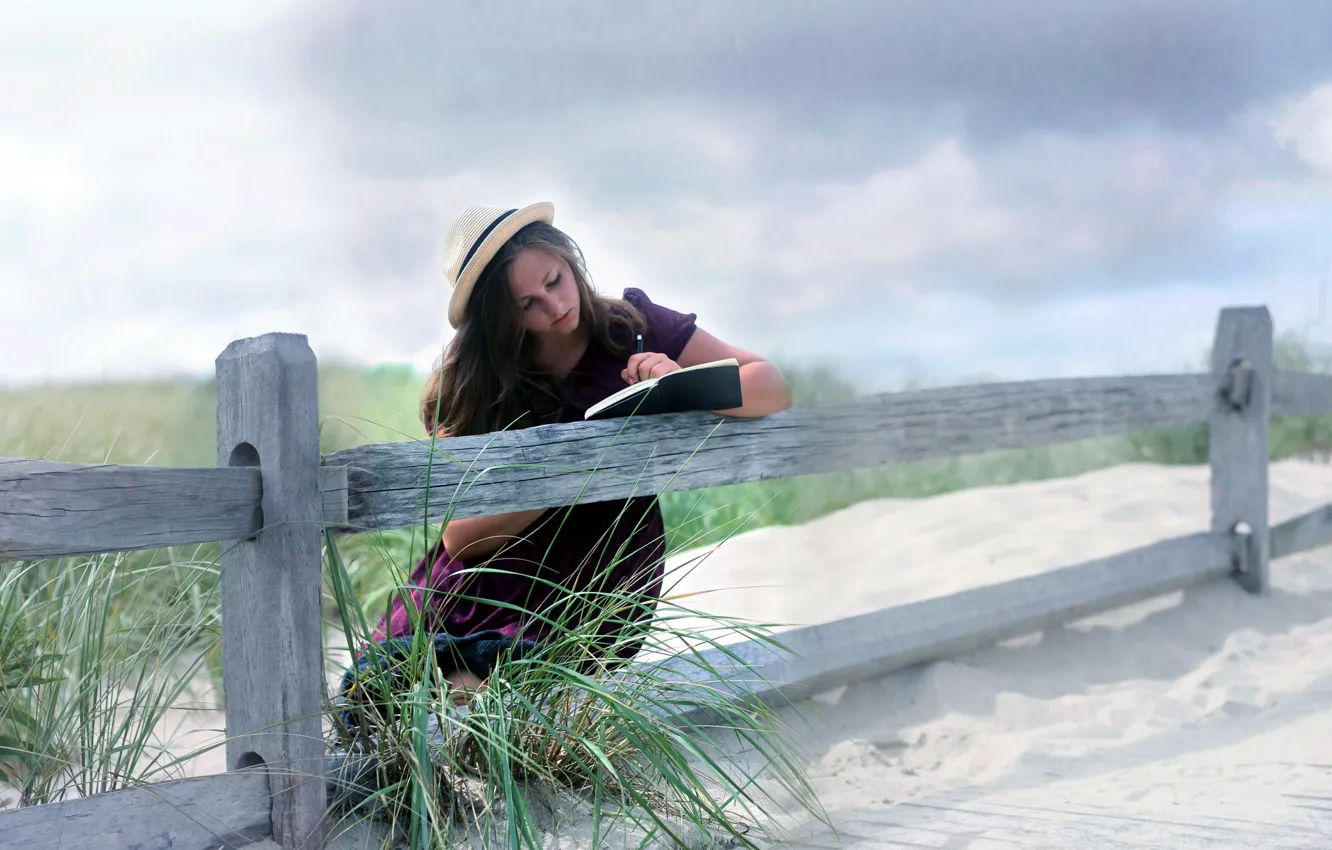 Photo wallpaper girl, mood, the fence, book